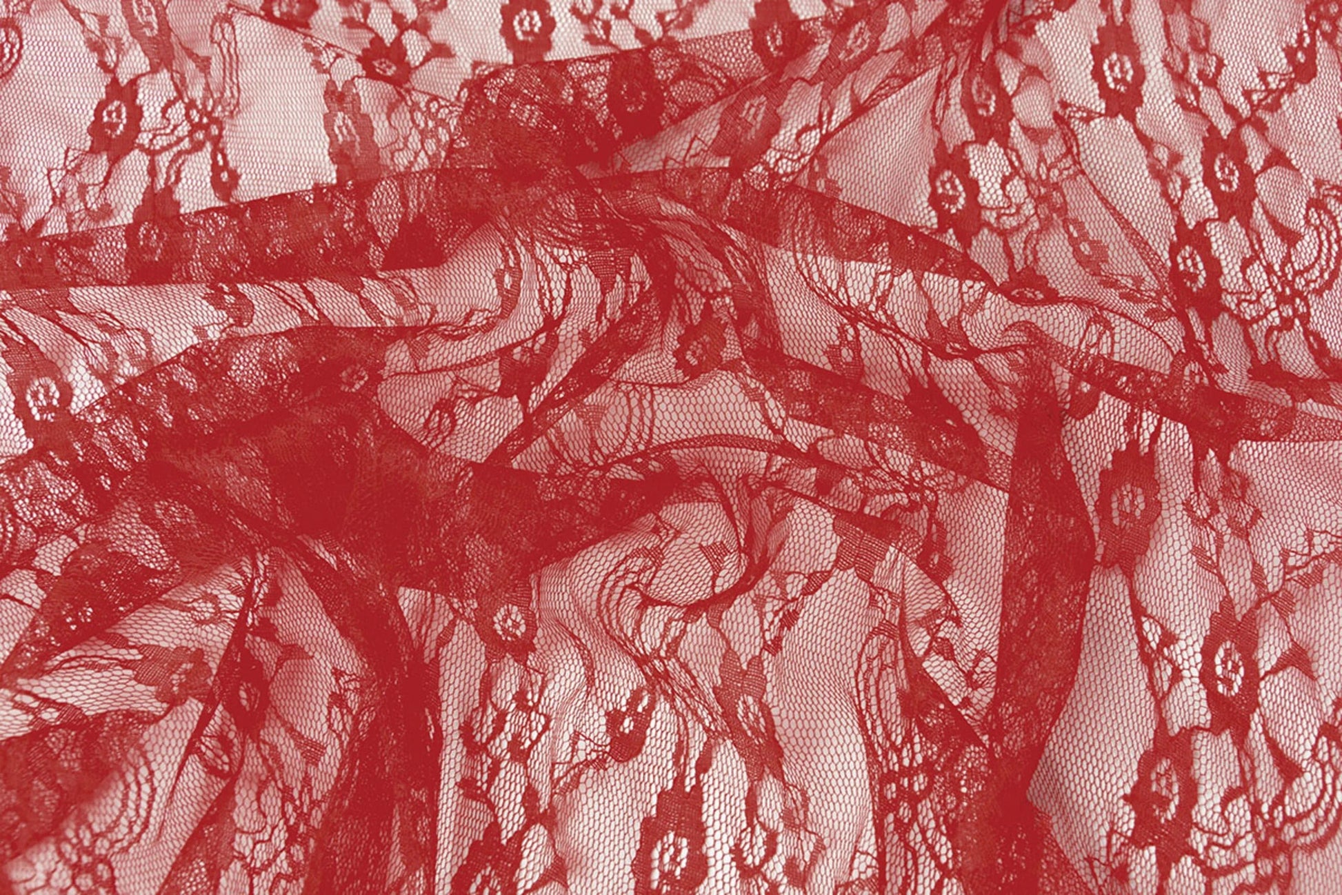 Image of delicate lace fabric - red 50 g/m² – available at Šarlotes audumi