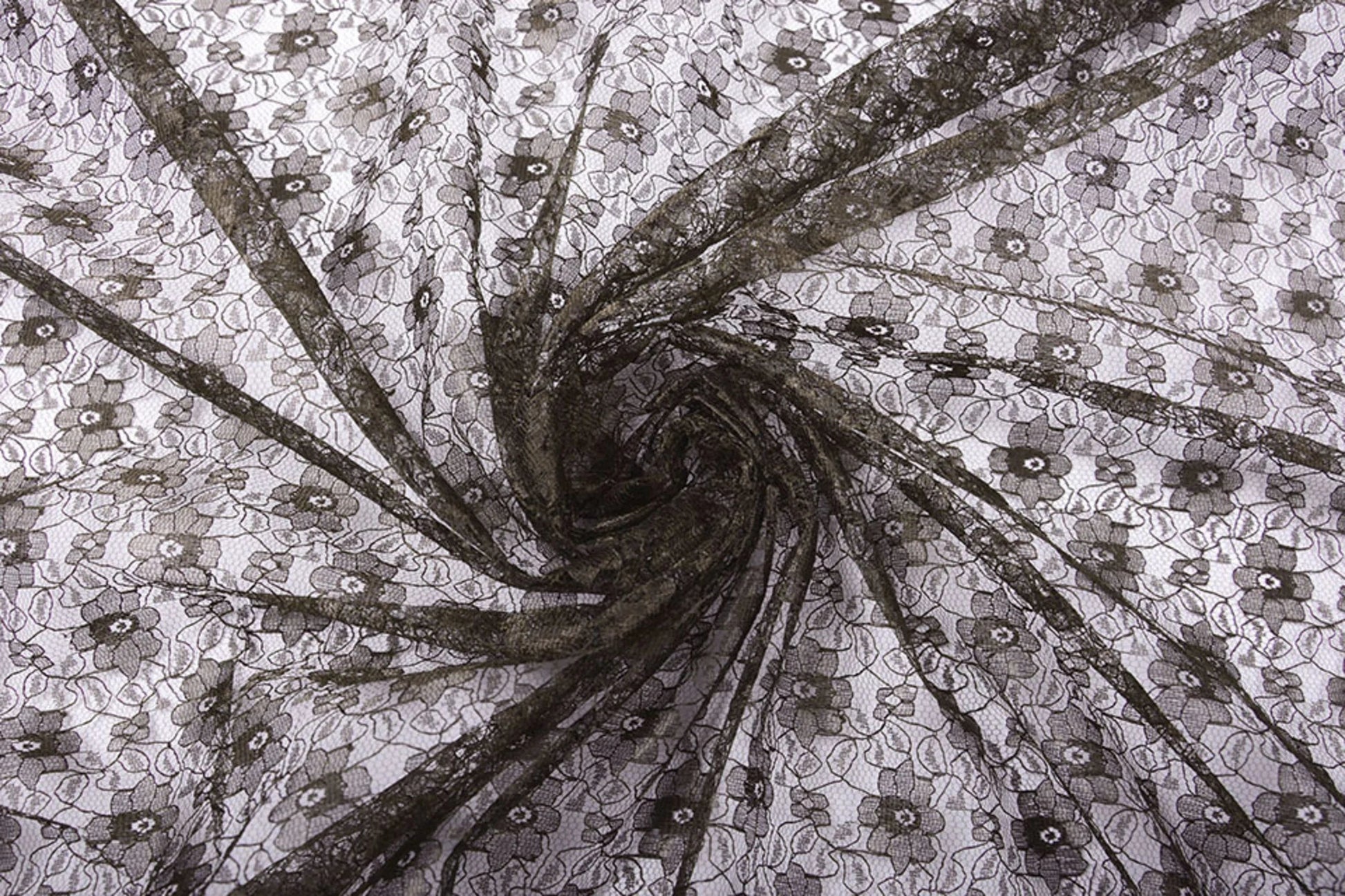 Image of delicate lace fabric - chocolate brown flowers 75 g/m² – available at Šarlotes audumi