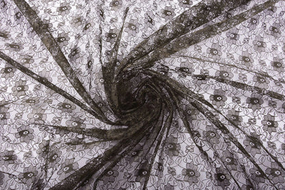 Image of delicate lace fabric - chocolate brown flowers 75 g/m² – available at Šarlotes audumi