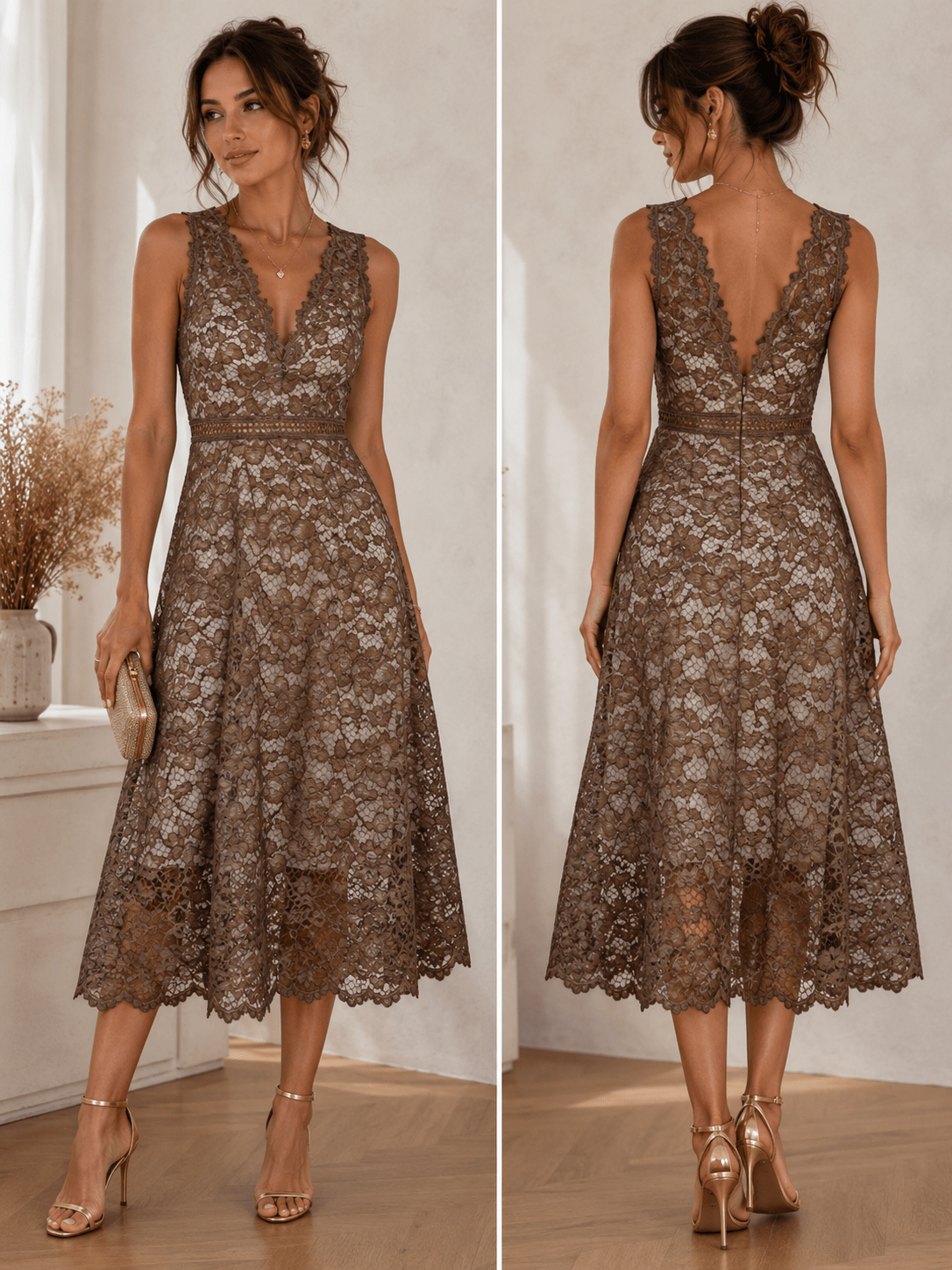 Image with lace fabric - chocolate shade 130 g/m² – available at Charlotte Fabrics