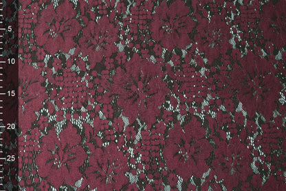 Image with lace fabric - dark red flowers 110 g/m² – available at Šarlotes audumi