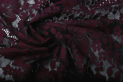 Image of lace fabric - dark red flowers 110 g/m² – available at Šarlotes audumi