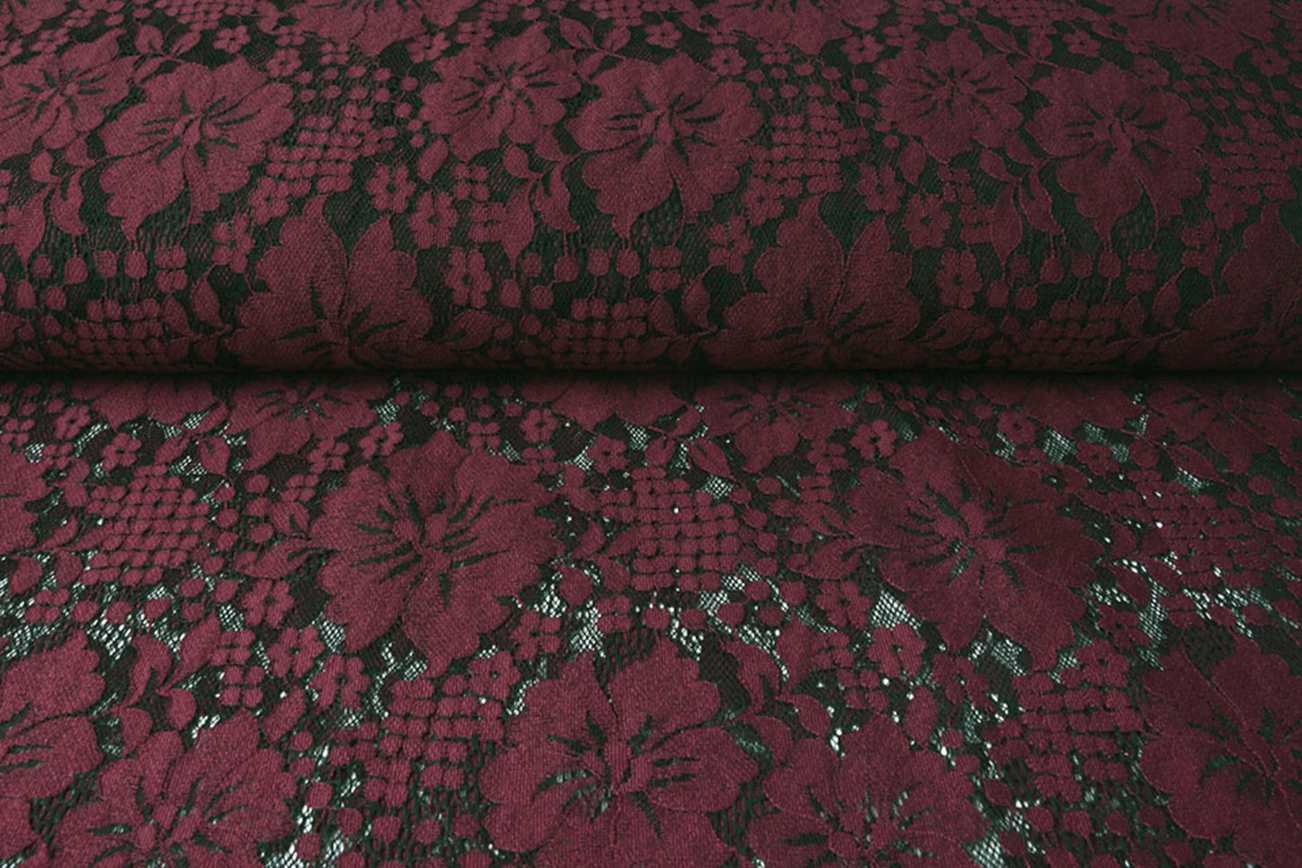 Image with lace fabric - dark red flowers 110 g/m² – available at Charlotte Fabrics