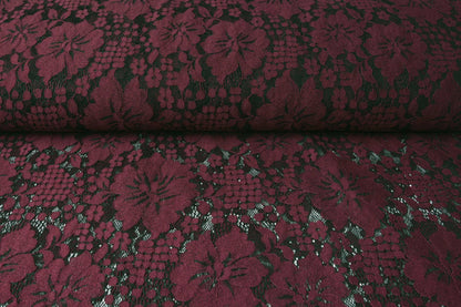 Image with lace fabric - dark red flowers 110 g/m² – available at Charlotte Fabrics
