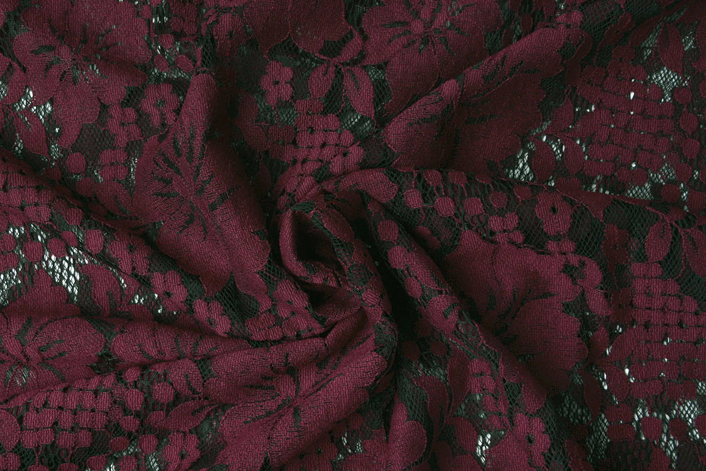 Image with lace fabric - dark red flowers 110 g/m² – available at Šarlotes audumi