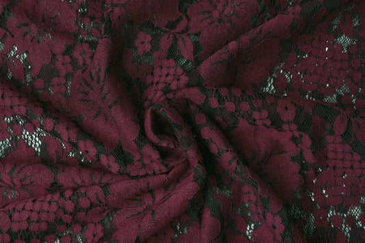 Image with lace fabric - dark red flowers 110 g/m² – available at Šarlotes audumi