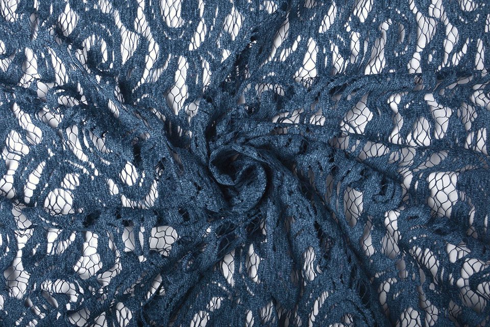 Lace fabric - dark blue velvet 200 g/m²