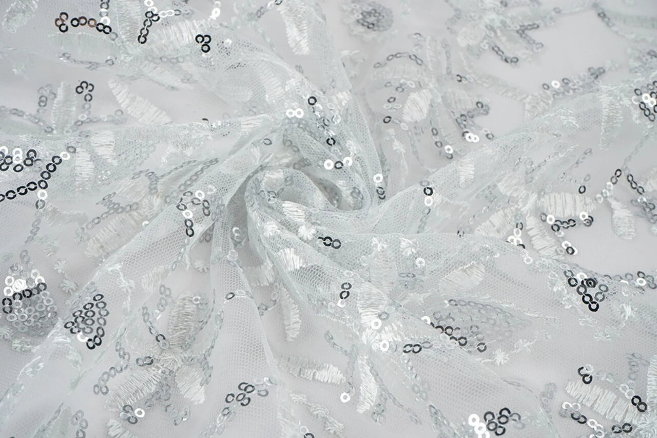 alt
Image with lace fabric|Embroidered tulle with sequins 160 g/m² - silver – available at Šarlotes audumi