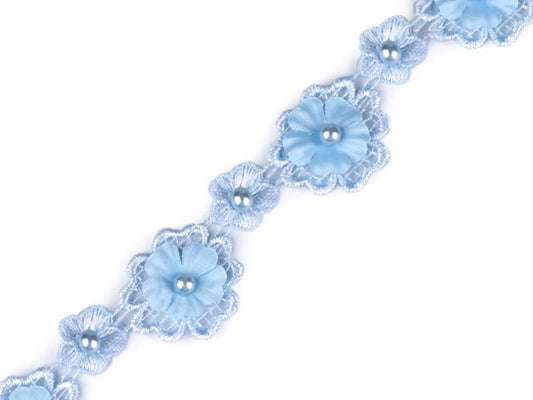 alt
Image with lace ribbon with 3D flowers and a pearl 30 mm - light blue – available at Šarlotes Audumi