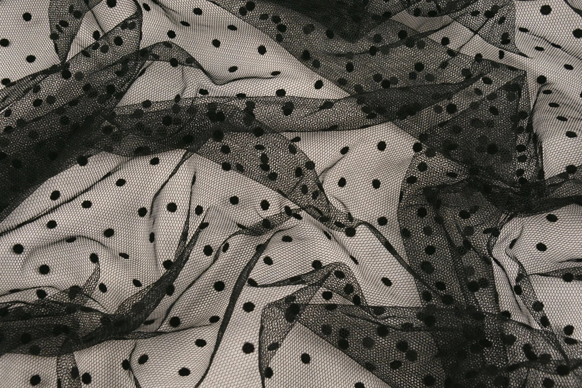 Soft tulle with polka dots - black