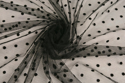 Soft tulle with polka dots - black