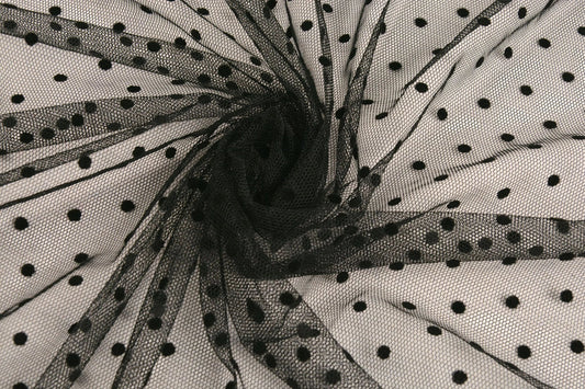 Soft tulle with polka dots - black