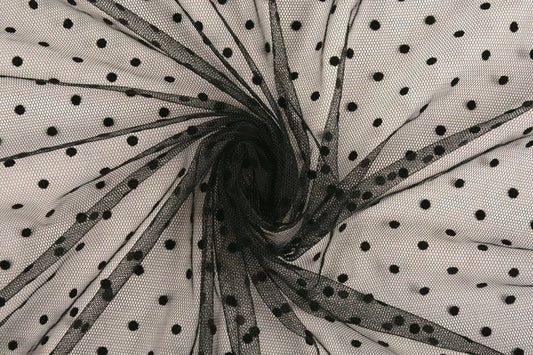 Soft tulle with polka dots - black