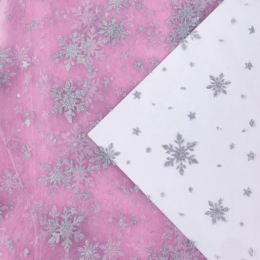 alt
Image with soft tulle with silver snowflakes - pink 30 g/m² – available at Šarlotes audumi