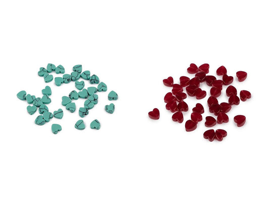 Image of mineral and glass heart-shaped beads Ø6 mm, 35 pcs., assorted shades – available at Šarlotes audumi