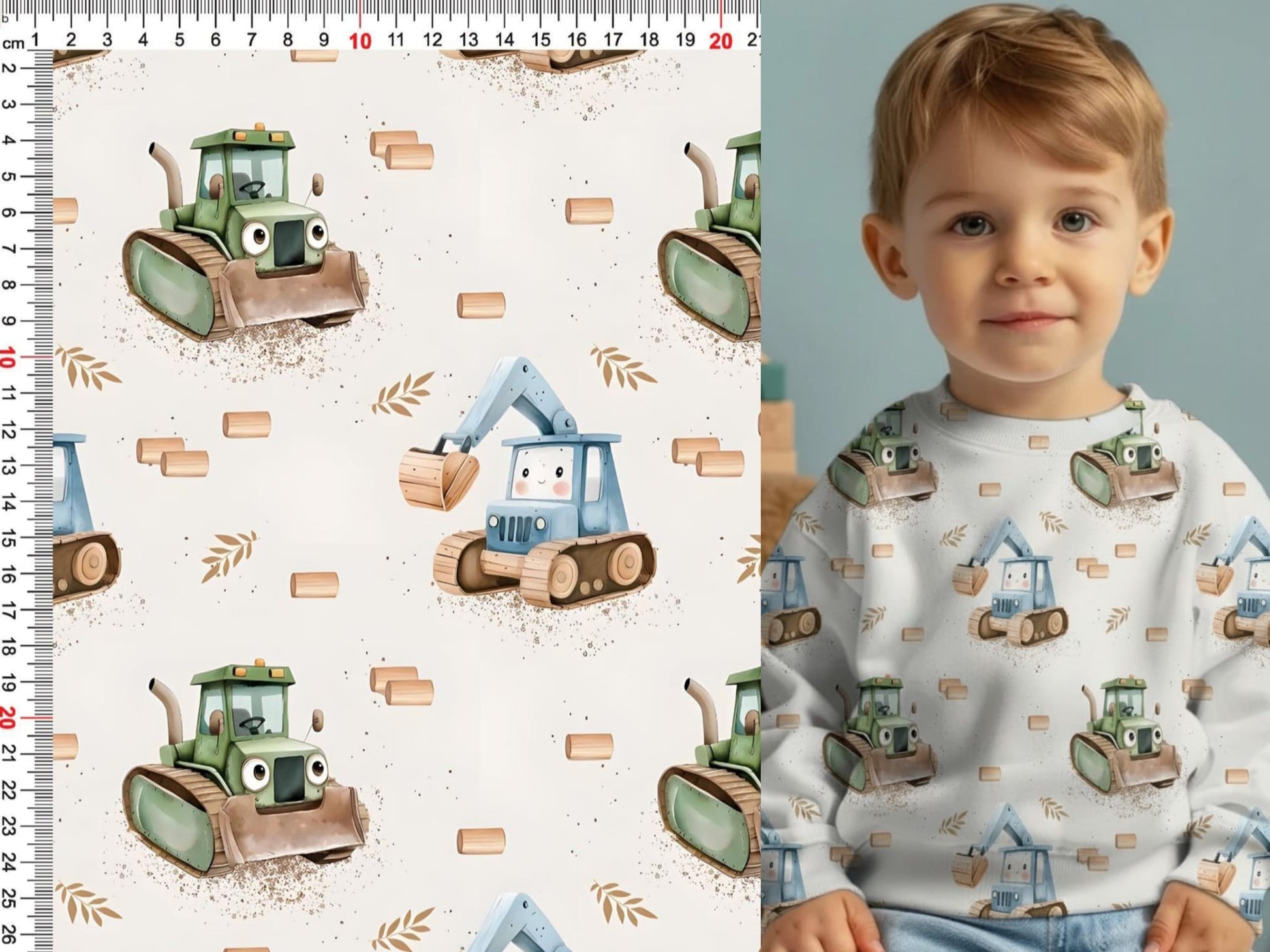 Image with Minky fleece (smooth) - tractors 220 g/m² – available at Šarlotes audumi