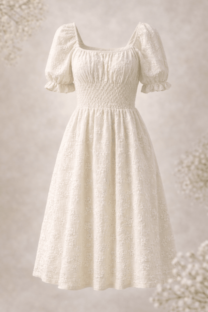 Image of embroidered muslin - beige flowers 180 g/m² – available at Šarlotes audumi