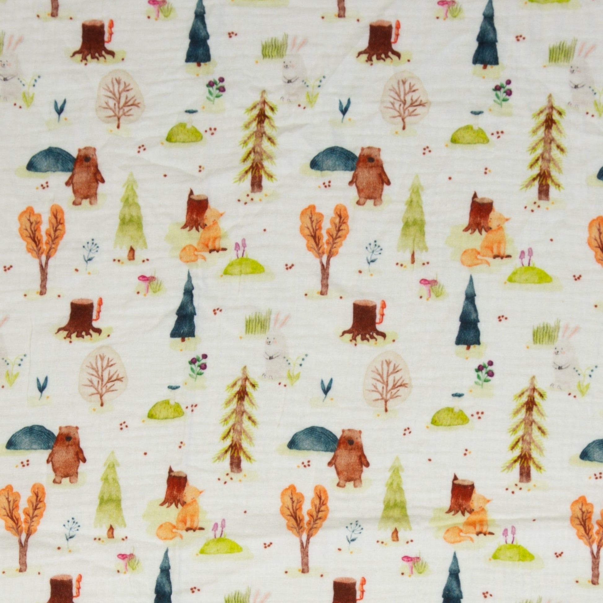 Muslin - bear with fox in the forest 130 g/m²