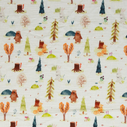 Muslin - bear with fox in the forest 130 g/m²