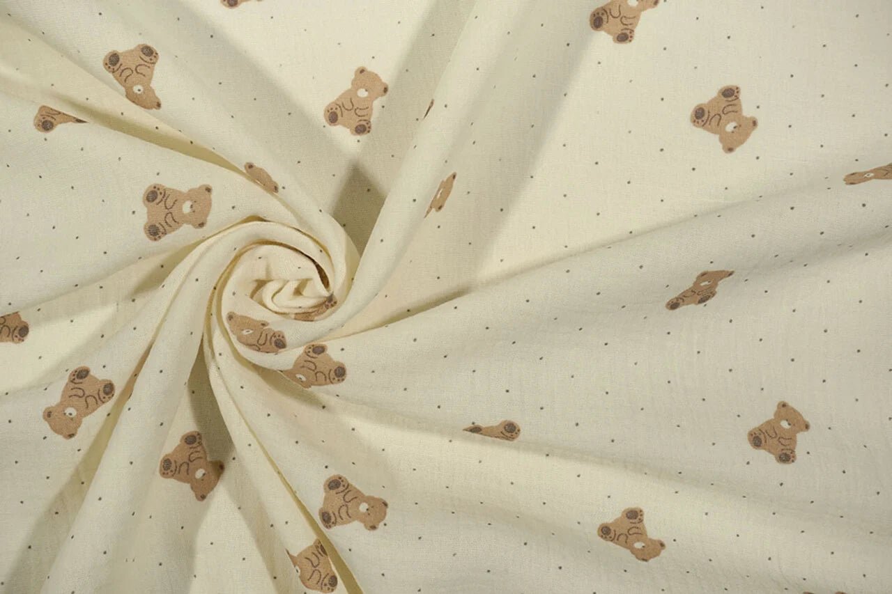 muslin - bears on a butter-yellow background 125 g/m²