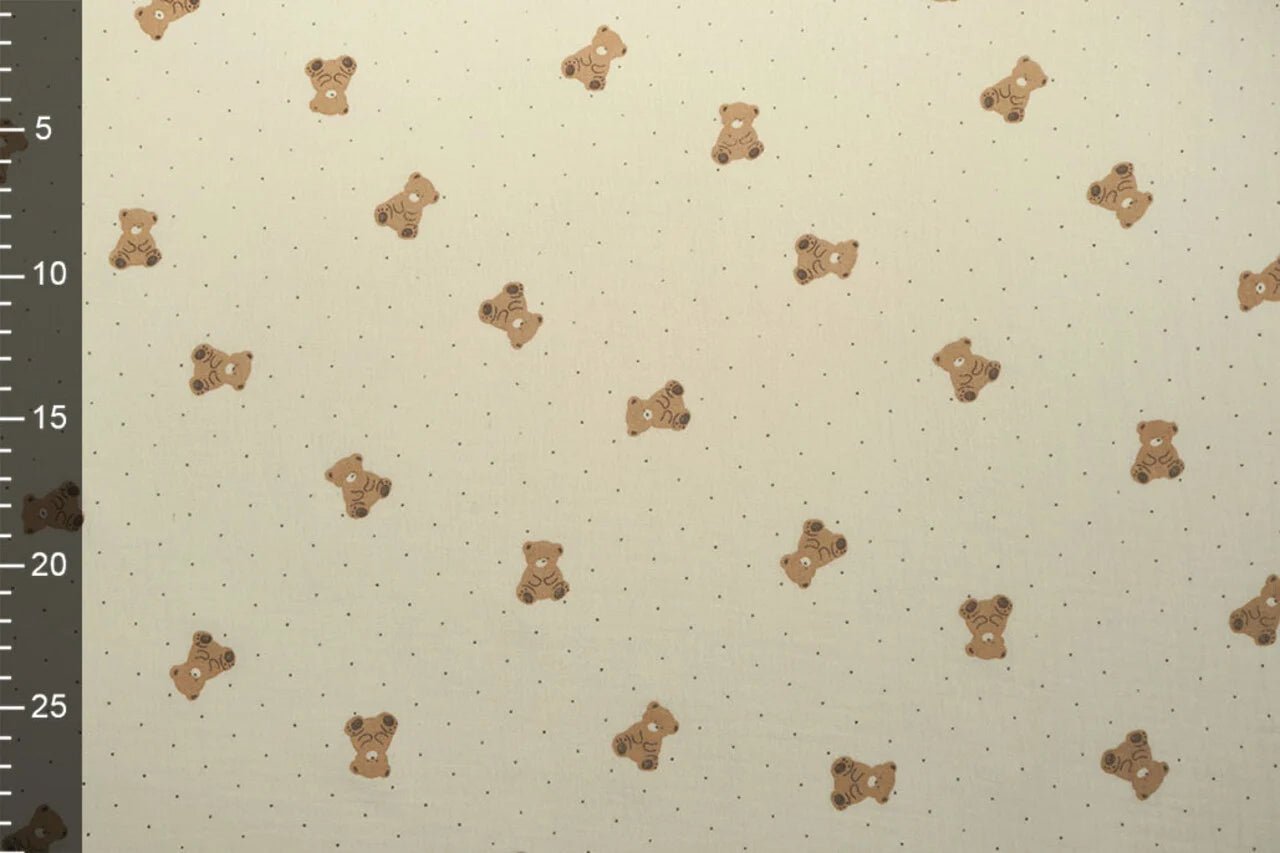 Muslin - teddy bears on a butter-yellow background 125 g/m²
