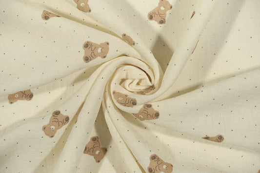Muslin - teddy bears on a butter yellow background 125 g/m²
