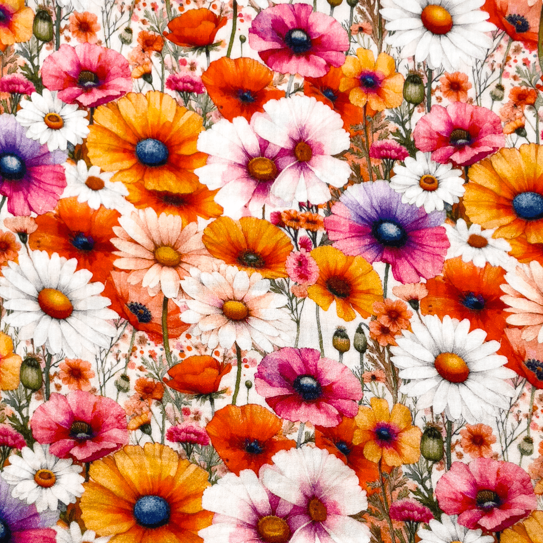 Muslin - poppies and daisies 140 g/m²