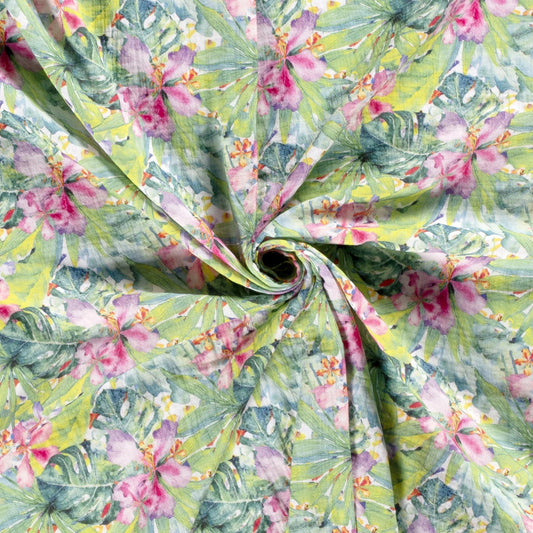 Muslin - tropical leaves 130 g/m²