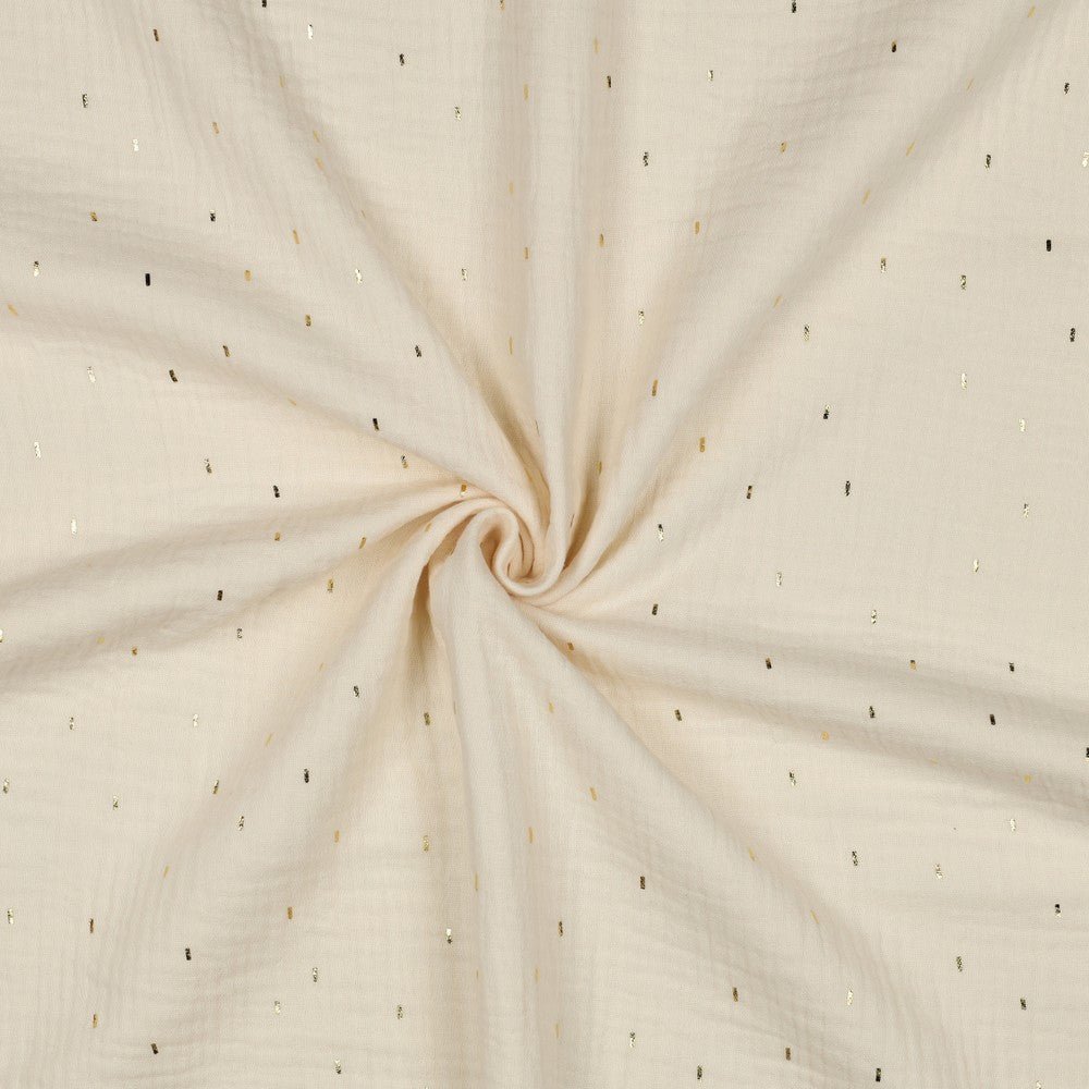 Muslin - gold polka dots on warm white 125 g/m²