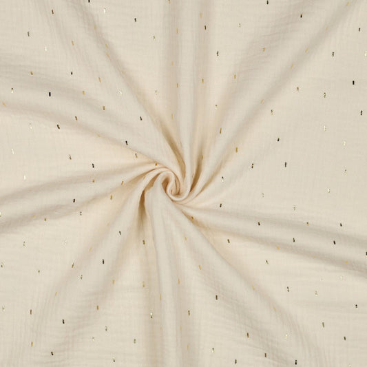 Muslin - gold polka dots on warm white 125 g/m²