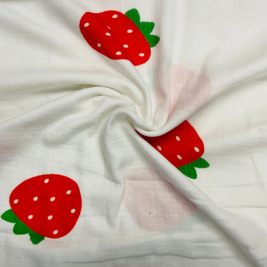 Muslin - strawberries 130 g/m²