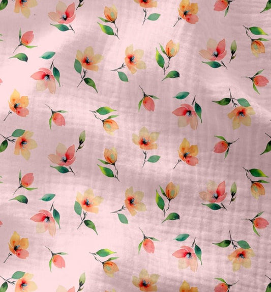 Image with Muslin - flowers on pink 120 g/m² – available at Charlotte's Fabrics