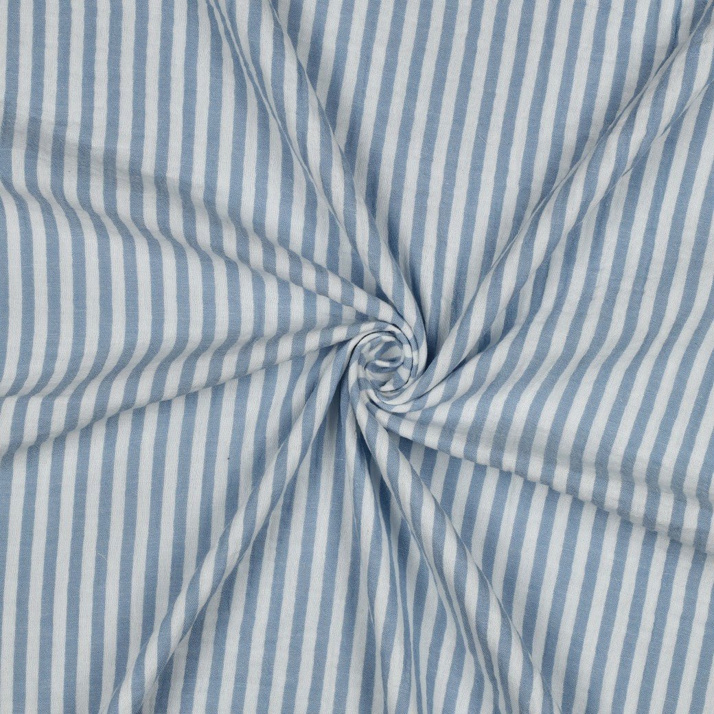 Image of Muslin - blue stripes 120 g/m² – available at Šarlotes audumi