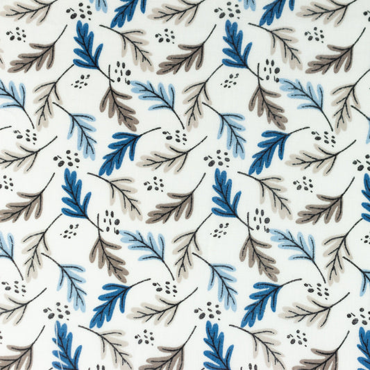 Muslin - blue oak leaves 140 g/m²