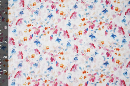 Image with muslin-blue and pink flowers – available online at Šarlotes audumi