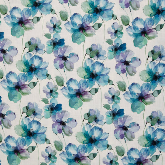 Image of Muslin - blue flowers 130 g/m² – available at Šarlotes audumi