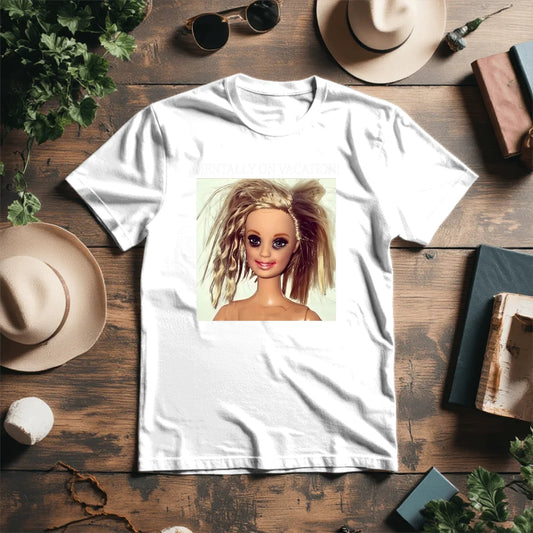 Zdjęcie koszulki z bawełny organicznej „Mentally on vacation” – dostępna online w Charlotte Fabrics