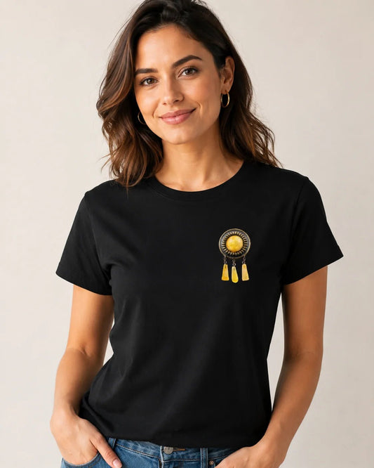 Image of organic cotton T-shirt "Sakta with amber" – available at Šarlotes audumi