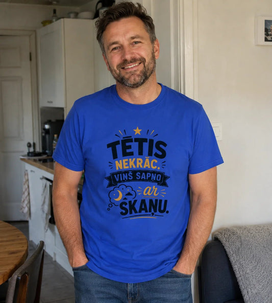 Attēls ar Organiskās kokvilnas T-krekls "Tētis nekrāc!" – pieejams internetā Šarlotes audumi