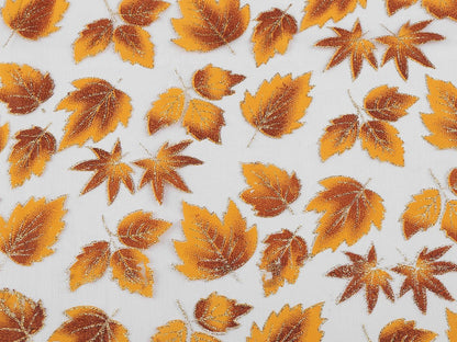 Image of organza fabric with a shimmering autumn leaf pattern - available online at Charlotte's Fabrics