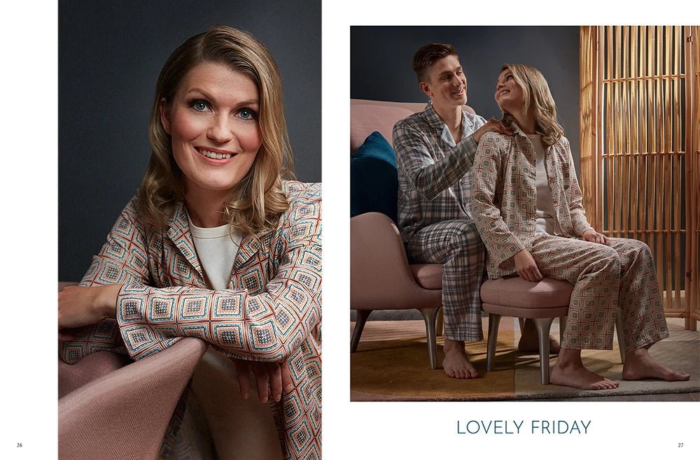 Attēls ar OTTOBRE Design Family – šūšanas žurnāls ar piegrieztnēm angļu valodā – pieejams internetā Šarlotes audumi