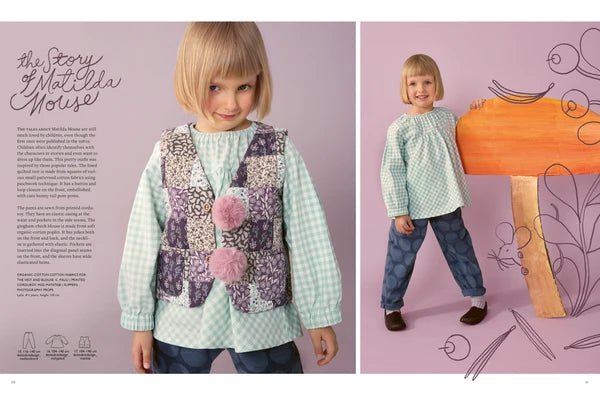 Attēls ar OTTOBRE design Kids 4/2023 – bērnu apģērbu piegrieztņu žurnāls angļu valodā – pieejams internetā Šarlotes audumi
