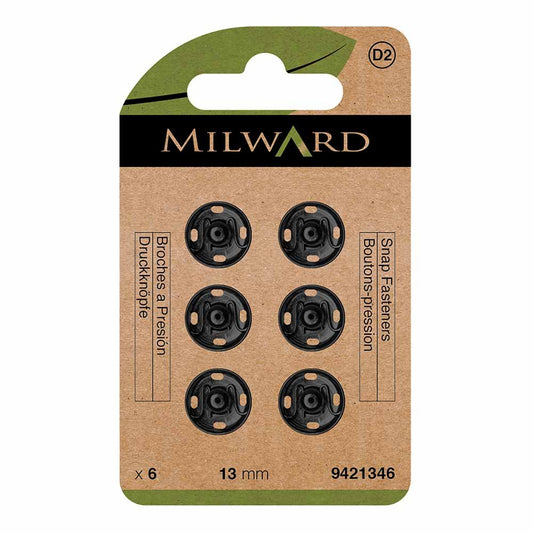 Sew-on snap fasteners Ø13 mm Milward - black