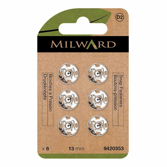 Sew-on snap fasteners Ø13 mm Milward - silver