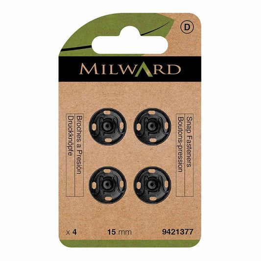 Sew-on press studs Ø15 mm Milward - black