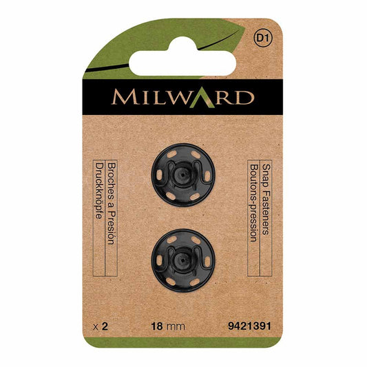Sew-on snap fasteners Ø18 mm Milward - black