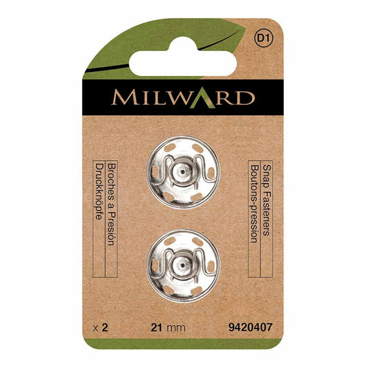 Sew-on snap fasteners Ø21 mm Milward - silver