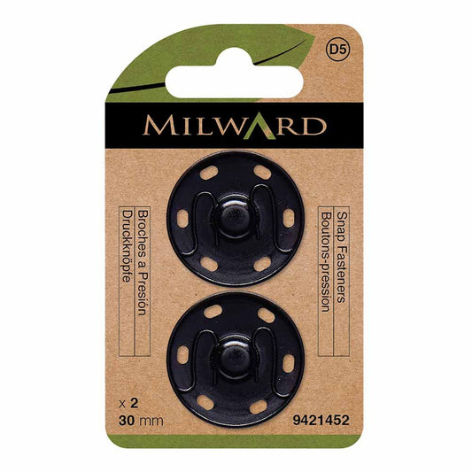 Sew-on snap fasteners Ø30 mm Milward - black