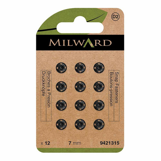 Sew-on snap fasteners Ø7 mm Milward - black