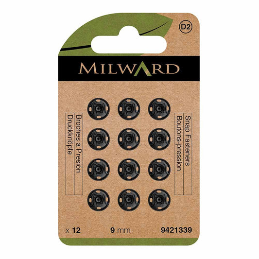 Sew-on snap fasteners Ø9 mm Milward - black